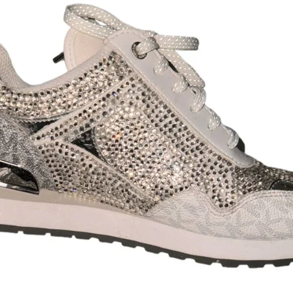 Women Sneakers, Crystals/ Rhinestones, Michael Kors shoes, Walking Shoes, Silver